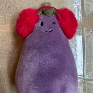 Jellycat Plush Eggplant Toy with Red Earmuffs